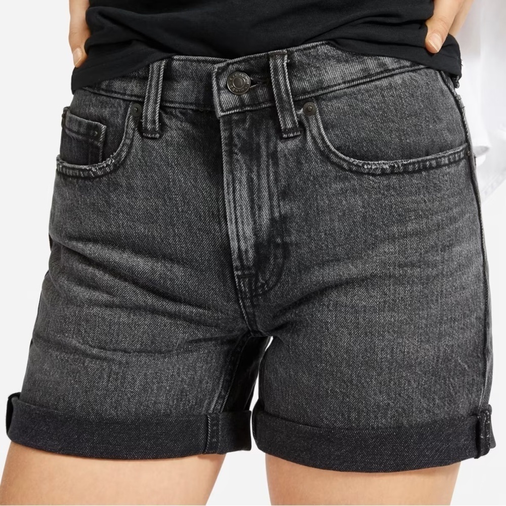 Everlane Womens The Denim Short Raw Hem Organic Cotton Washed Black